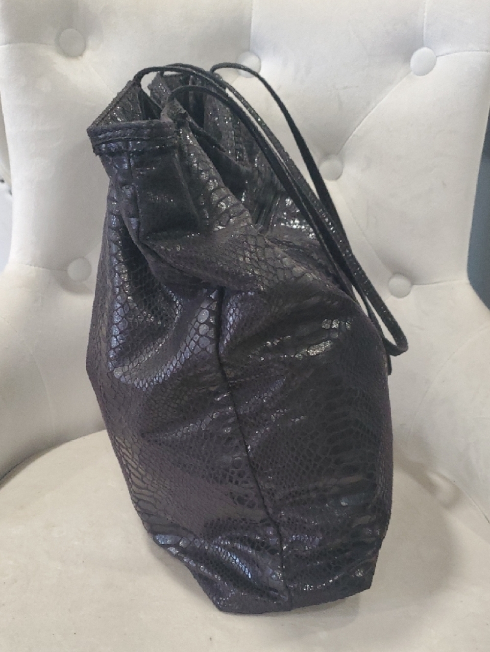 Cache Black Faux Snakeskin Tote with Long Shoulder Straps - Picture 2 of 14